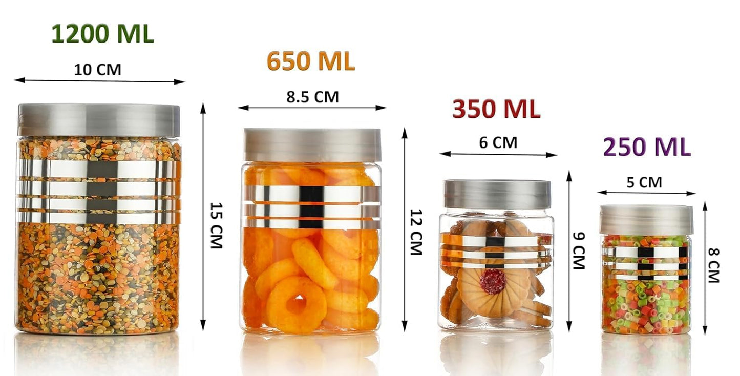 Durable 16-Piece Airtight Kitchen Storage Containers - Clear Plastic Set with Free Spoons in Various Sizes (1200ml, 650ml, 350ml, 250ml) Pack Of 16, Clear