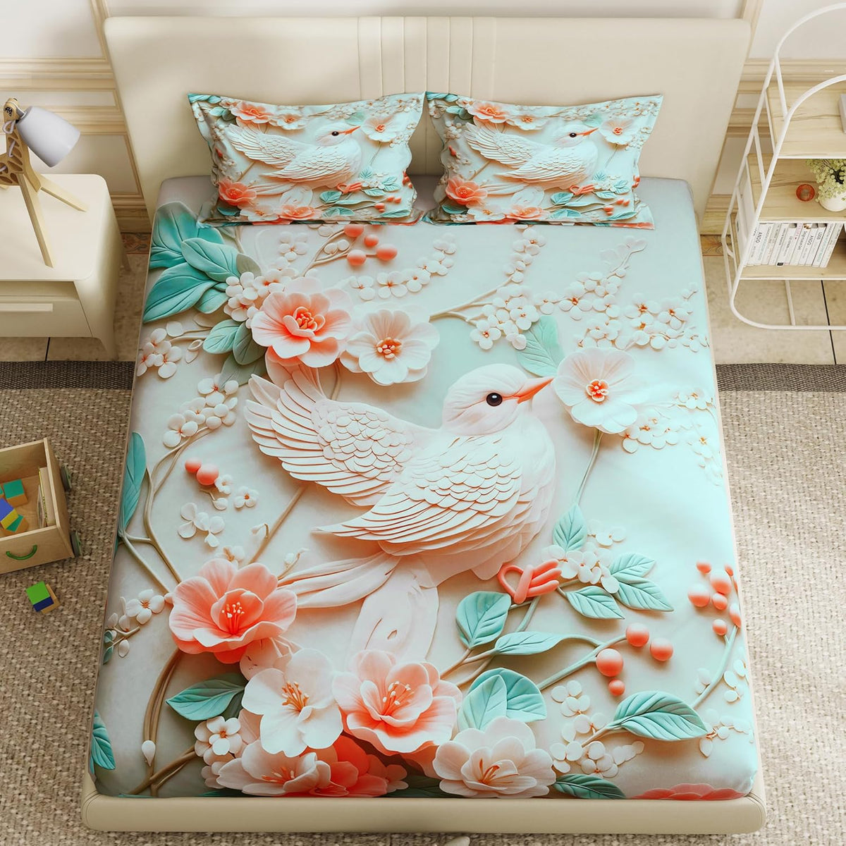 Cute Birds 7D bedsheet for Double Bed