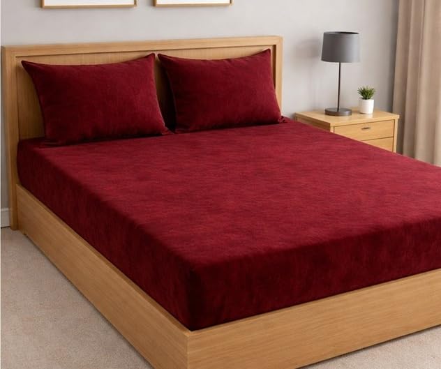 Winter Fitted Bedsheet | All Side Elastic Premium Winter Soft Velvet Furnishing Bed Sheet with 2 Big Pillow...