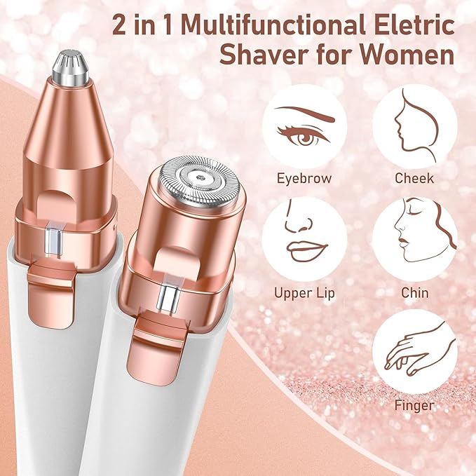 Facial Hair Remover for Women, Eyebrow Trimmer & Face Hair Remover 2 in 1 Face Shavers, Rechargable Eyebrows, Lips, Arms