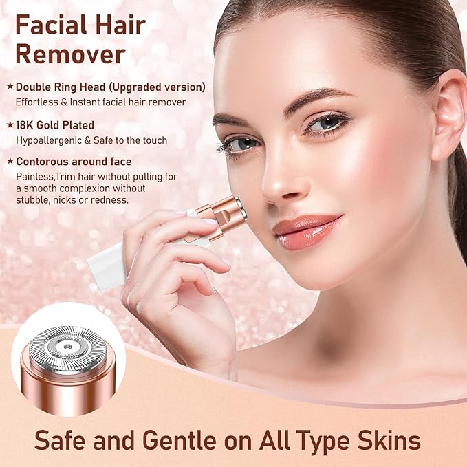 Facial Hair Remover for Women, Eyebrow Trimmer & Face Hair Remover 2 in 1 Face Shavers, Rechargable Eyebrows, Lips, Arms