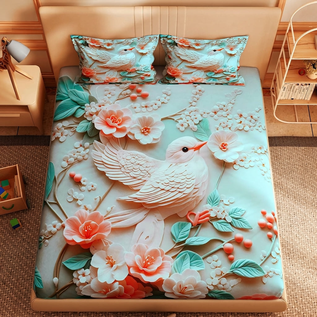 Cute Birds 7D bedsheet for Double Bed