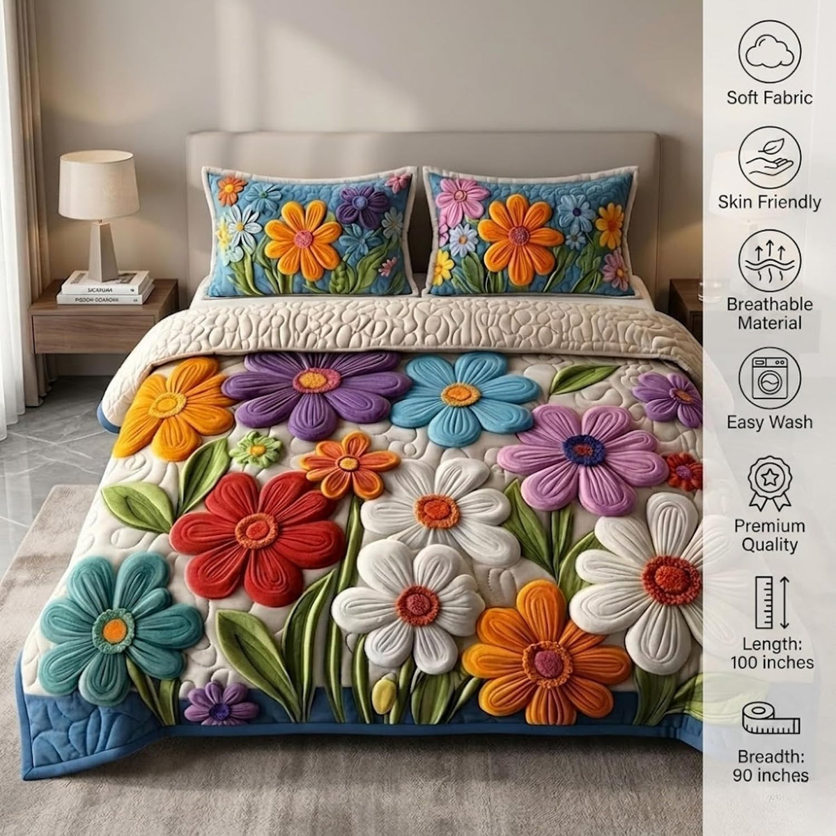 Premium Pure Cotton 7D Print Bedsheet, 100% Cotton, Queen Size, 7D Printed, Siutable for All Season with 2 Pillow Covers
